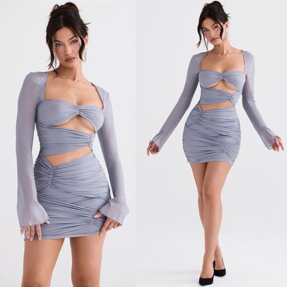 House of CB Camille Dove Grey Real Silk Mini Dress M - Picture 1 of 11